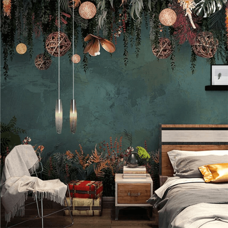 Green Floral European Style Abstract Wallpaper Peel and Stick Wallpaper Self Adhesive Wallpaper Living Room Bedroom Custom Wallpaper